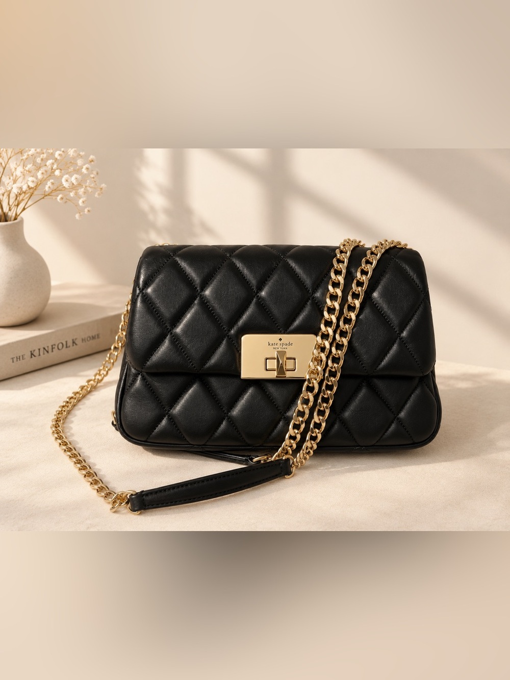 Kate Spade Small Carey Quilted Black Leather Chain Convertible Crossbody Bag